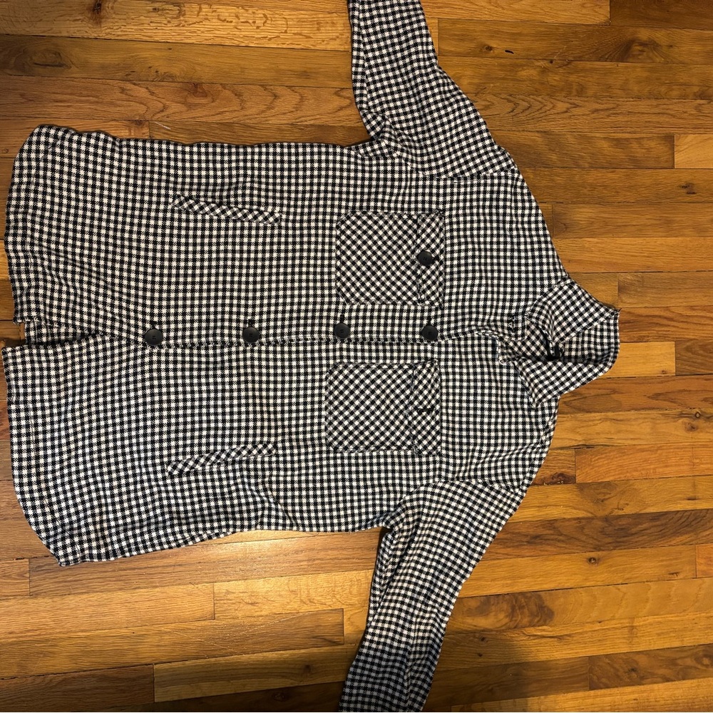 Zara navy and White Checkered Button-Up Shirt